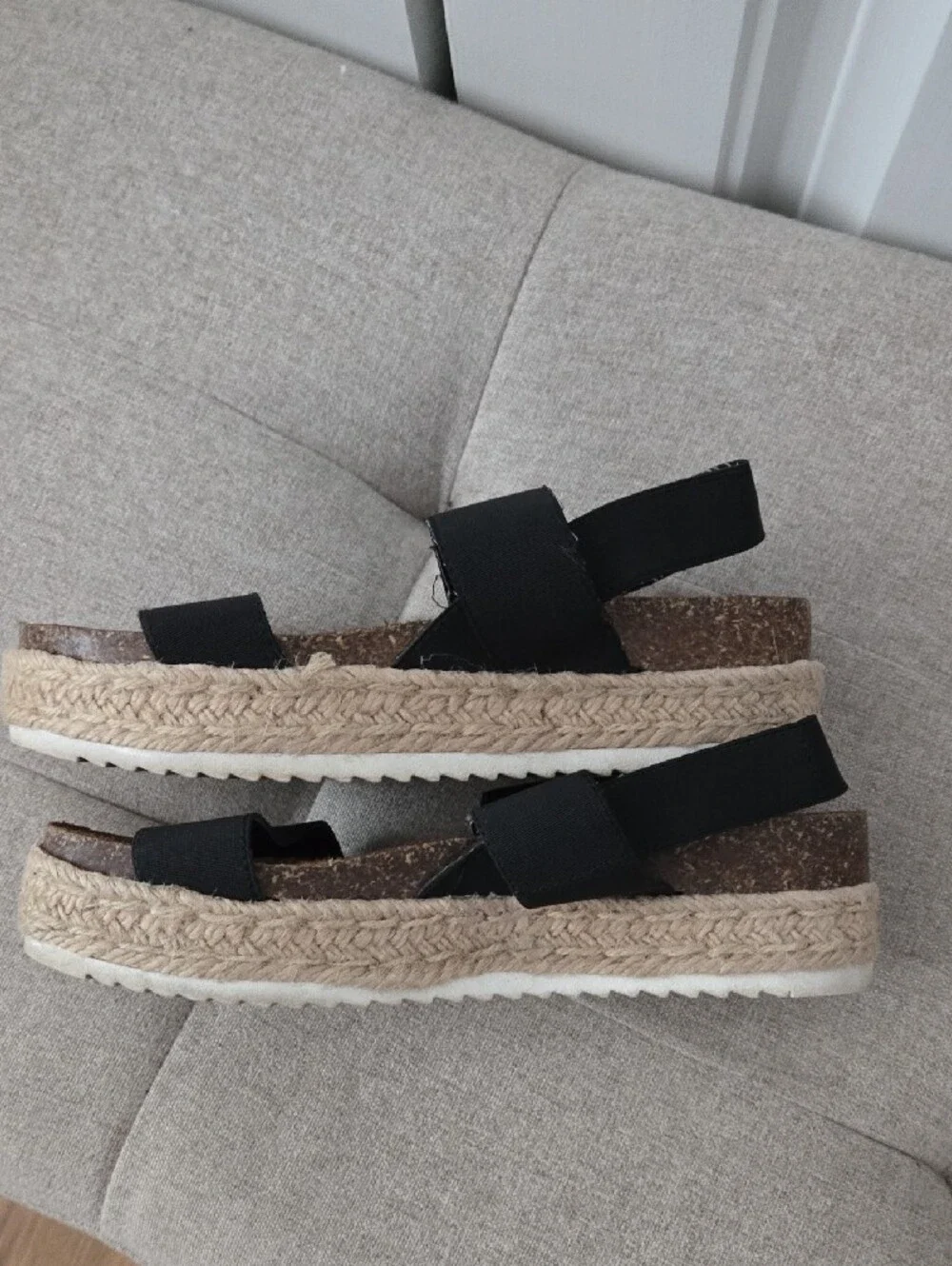 Women’s Black Espadrille Platform Sandals with Elastic Straps